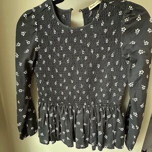 Marine Layer Charcoal Smocked Top with White Floral